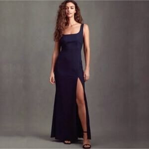 ANTHROPOLOGIE x BHLDN Catarina Crepe Maxi Dress Midnight Navy Blue {T19}